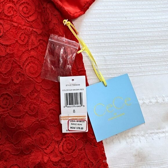 NWT CECE BY CYNTHIA STEFFE RED LACE SHORT SLEEVE SHIFT SCALLOPED DRESS - 8 - Picture 6 of 9